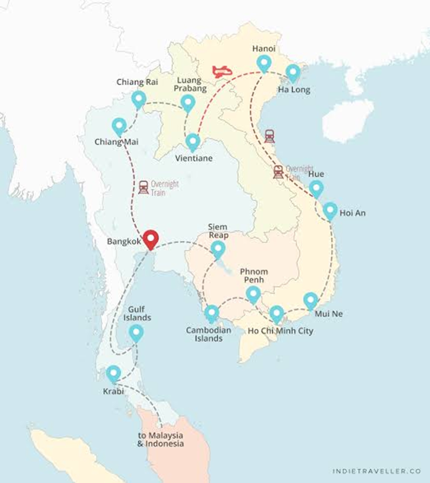 Island relaxation route stop on a Southeast Asia multi-country trip